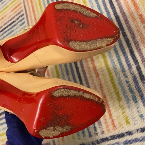Christian Louboutin / Bana 140 Nude Patent Pump peep toe Mary Jane heels 39 8.5 - Picture 10 of 10